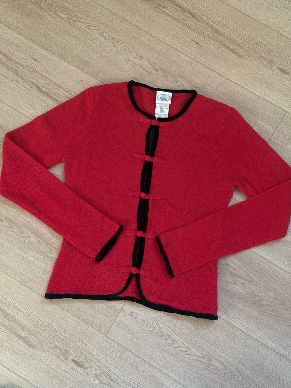 Vintage 80’ Laura Ashley Lambswool & Silk Knit Cardigan w/ Frog Buttons Sz.M